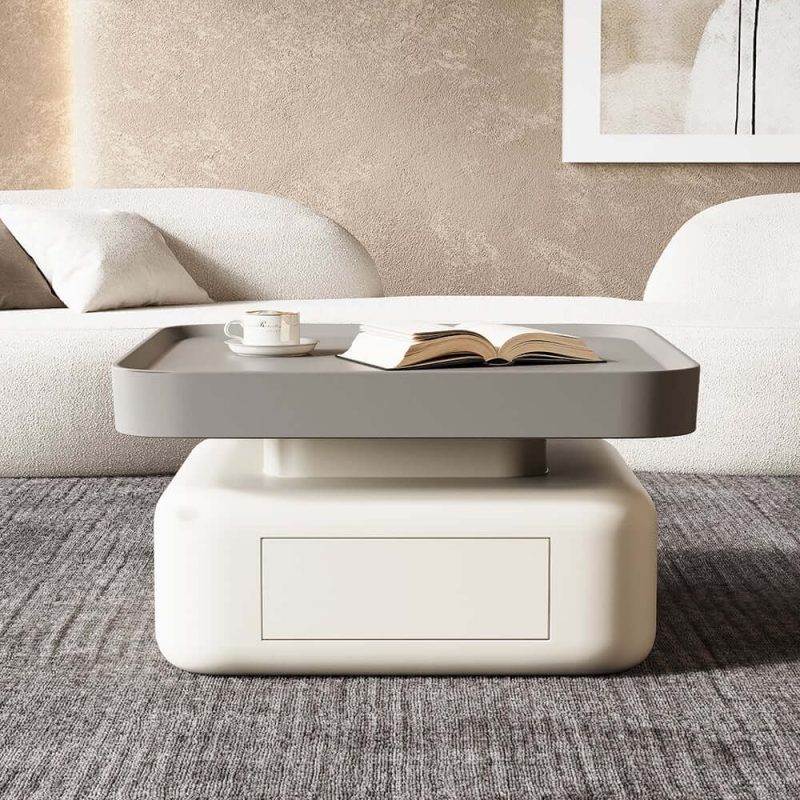 "Solid Coffee Table with 2 Drawers Storage Square Living Room"