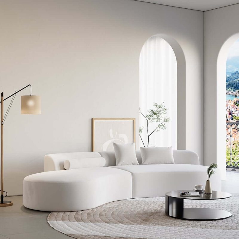 "109" 2-Piece Curved Velvet Sectional Sofa with Pillows"