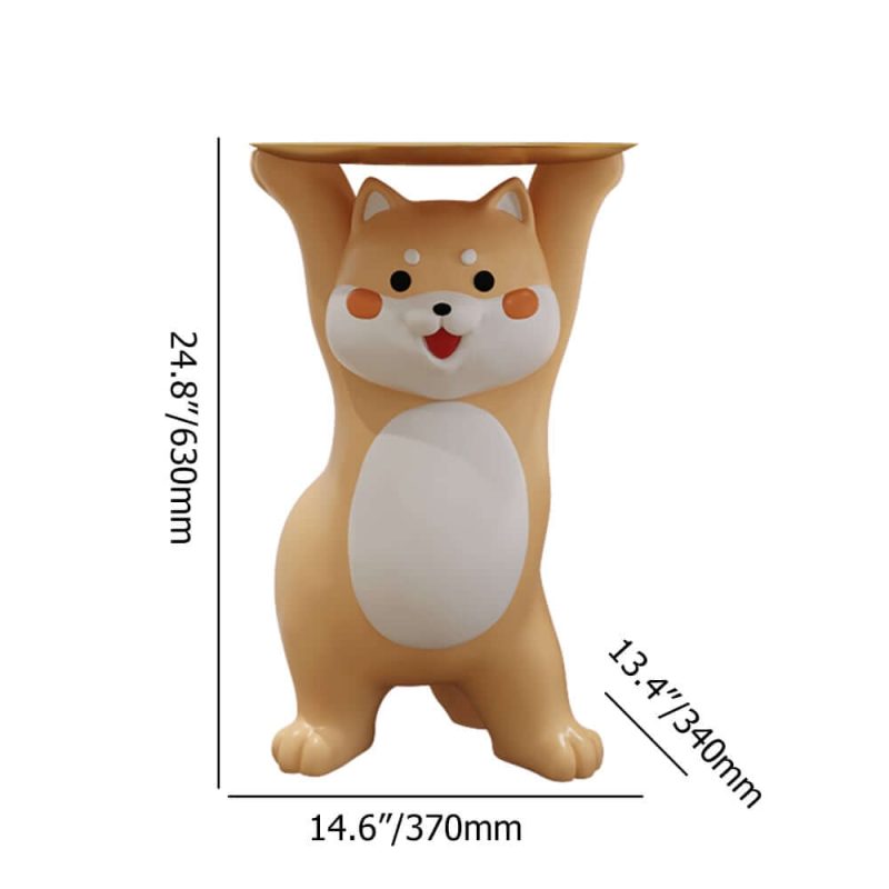 "Dimension of Modern Dog Side Table Resin Figurine with Gold Tray"