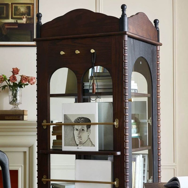 "Unattached Rectangular Decorative Cabinet with 4 Interior Shelves, 2 Cabinets, Matte Black, Glazed Door, Cabinet Knobs, 24"L x 24"W x 66"H"