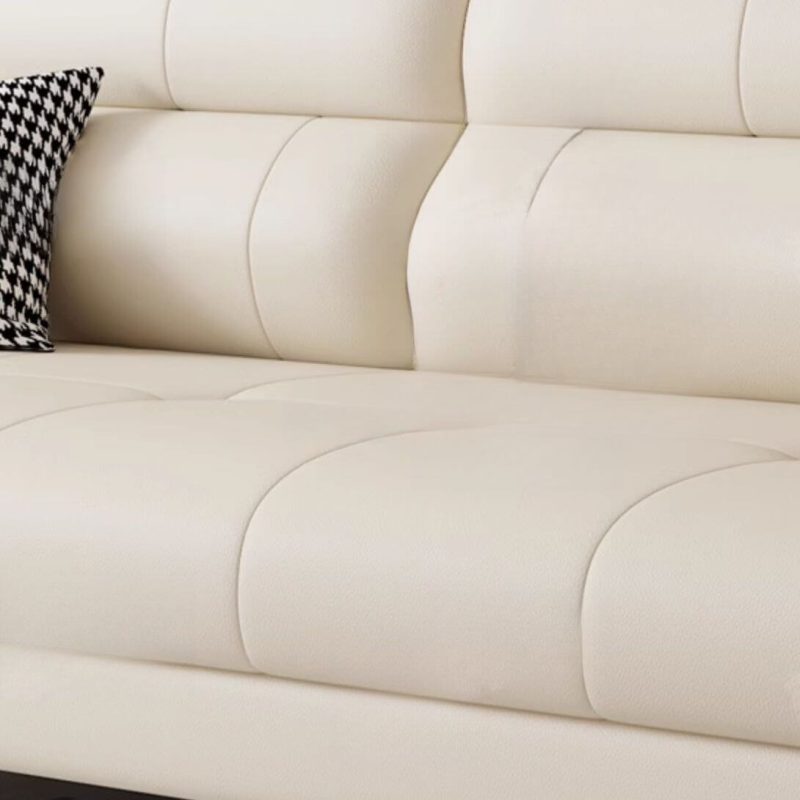 "Modish Solid Color Scratch-durable Beige Standard Sofa for 4 Seating Capacity, 87"L x 35"W x 35"H, Full Grain Cow Leather"