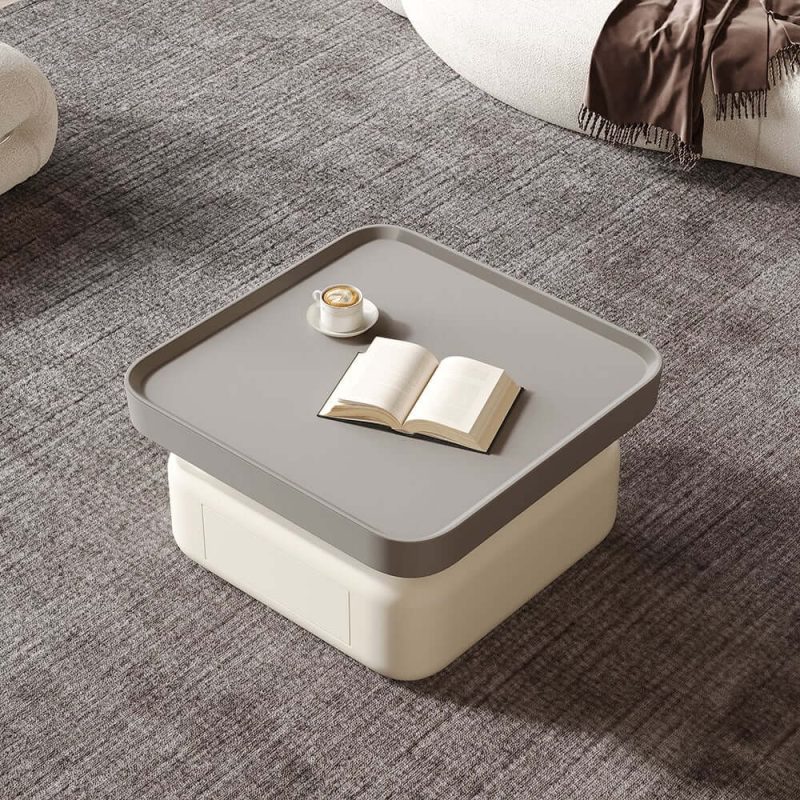 "Solid Coffee Table with 2 Drawers Storage Square Living Room"