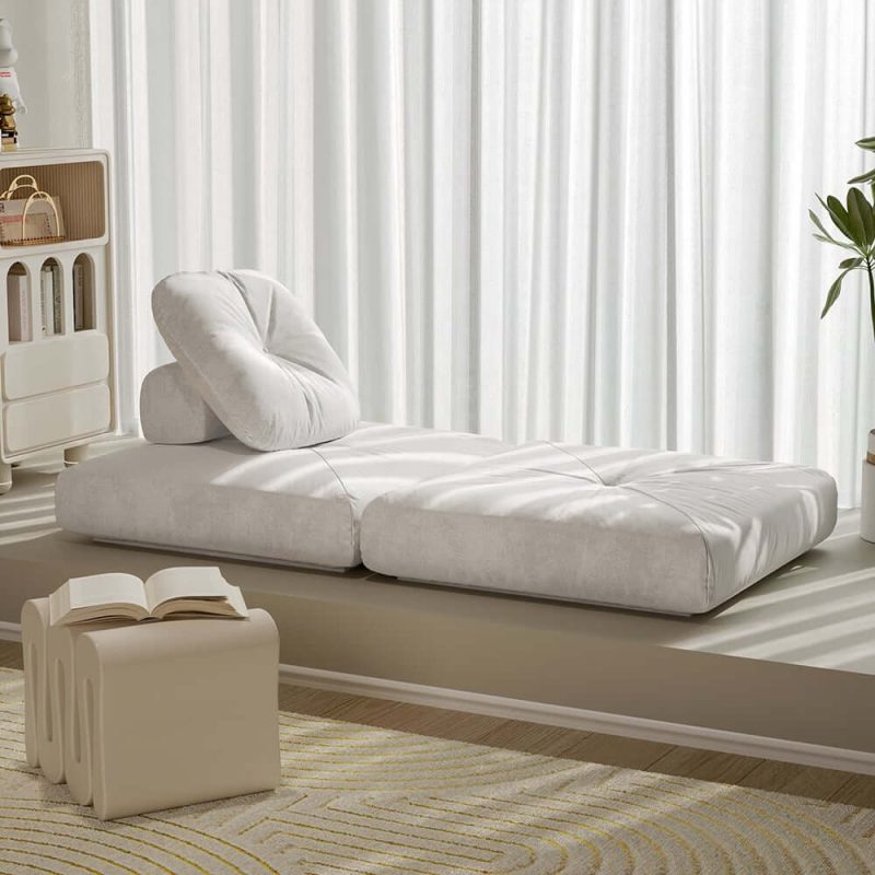 "White Cloud Modular Sectional Convertible 3-Seater Sofa Velvet Upholstered with Pillows"