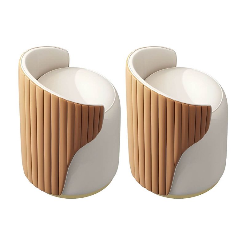 "Contemporary Round Vanity Stool with Faux Leather Upholstered for Bedroom - 2 Piece Set Orange Fixed"