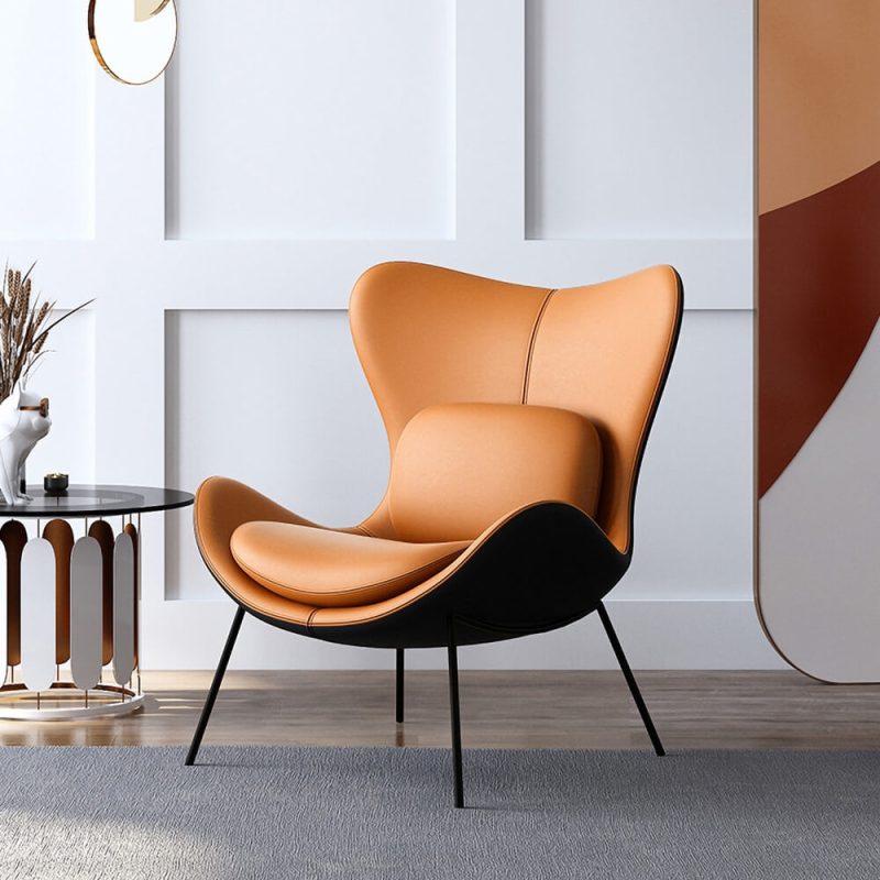"Leather Upholstered Wingback Accent Chair with Pillows"