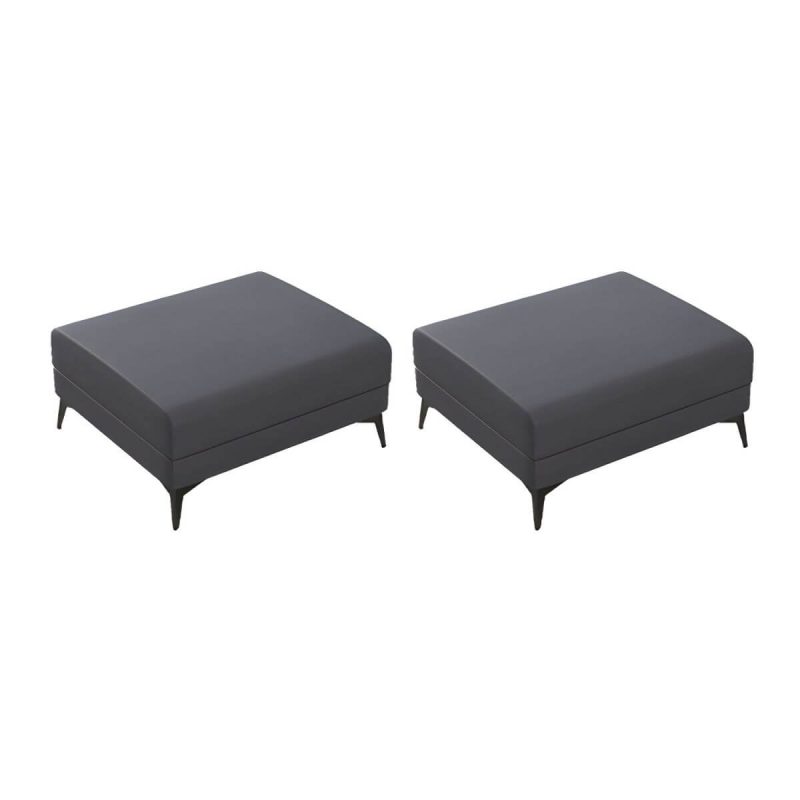"Modern Faux Leather Rectangle Footstool with Wood Frame for Stylish Comfort - Dark Gray 2 Piece Set"