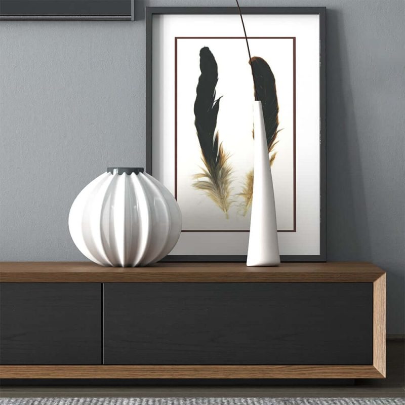"Modern 87" Walnut & Black TV Stand Rectangle Media Console with 4 Drawers"