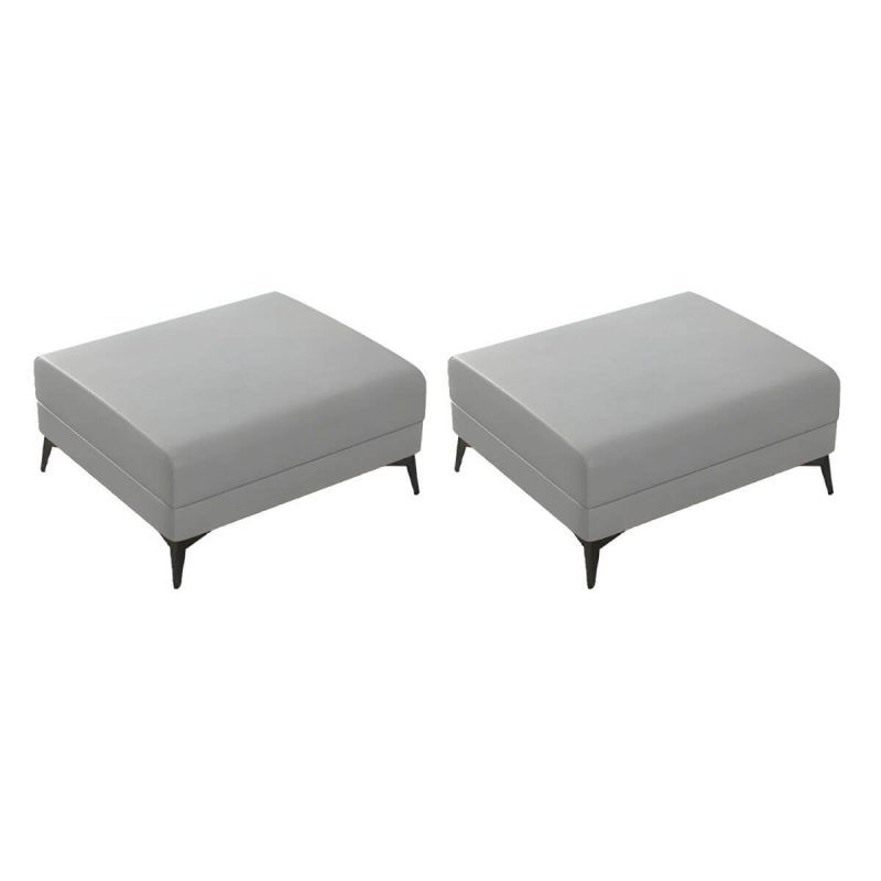"Modern Faux Leather Rectangle Footstool with Wood Frame for Stylish Comfort - Light Gray 2 Piece Set"
