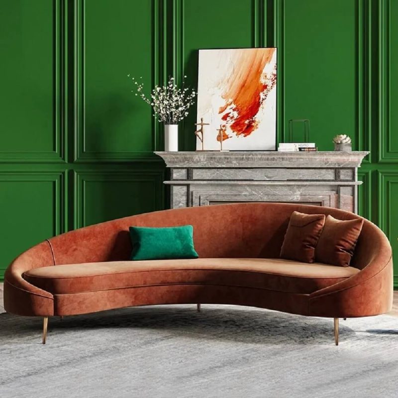 "Modern 83" Bronze Velvet Curved Sofa 3-Seater Sofa Toss Pillow Included"