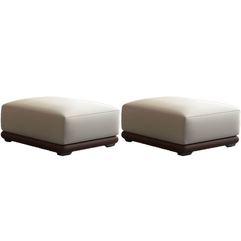 "Genuine Leather Foot Stool in Solid Wood Contemporary Style Indoor - 2 Piece Set Beige/Brown 24"L x 24"W x 16"H"