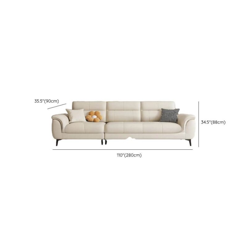 "Dimension of Modish Solid Color Scratch-durable Beige Standard Sofa for 4 Seating Capacity, 110"L x 35"W x 35"H, Full Grain Cow Leather"