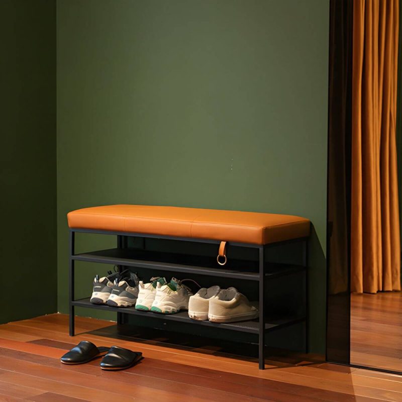 "Modern Faux Leather Rectangle Ottoman with Storage - Versatile and Stylish Furniture Piece for Home - Brown/ Black 2 Piece Set"