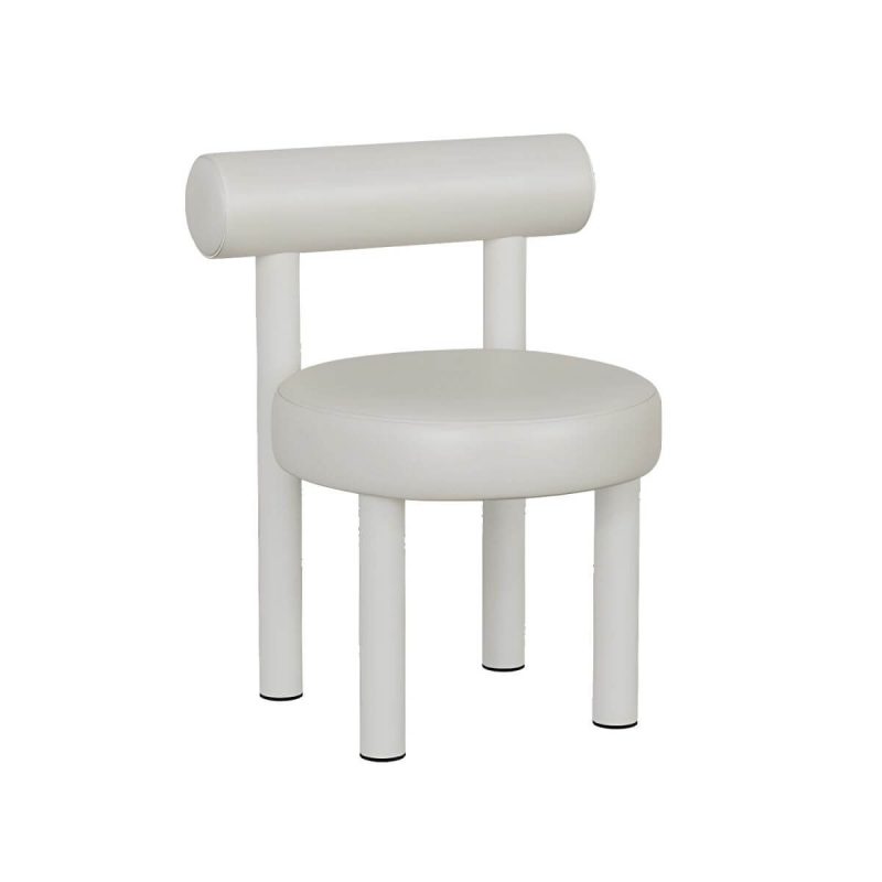 "Solid Color Upholstered Vanity Stool with Tall Back and Metal Legs in Modern Design - Beige Anti Cat Scratch Leather"