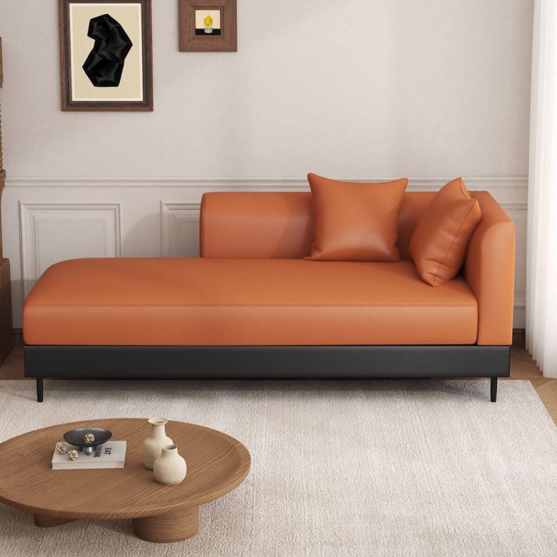 "Trendy Chaise Lounge Chair with Right-hand Arm, Cushioned, Citrus Color, 2 Pillows, Right-Arm Chaise, Solid Color, 71"L x 31"W x 33"H"