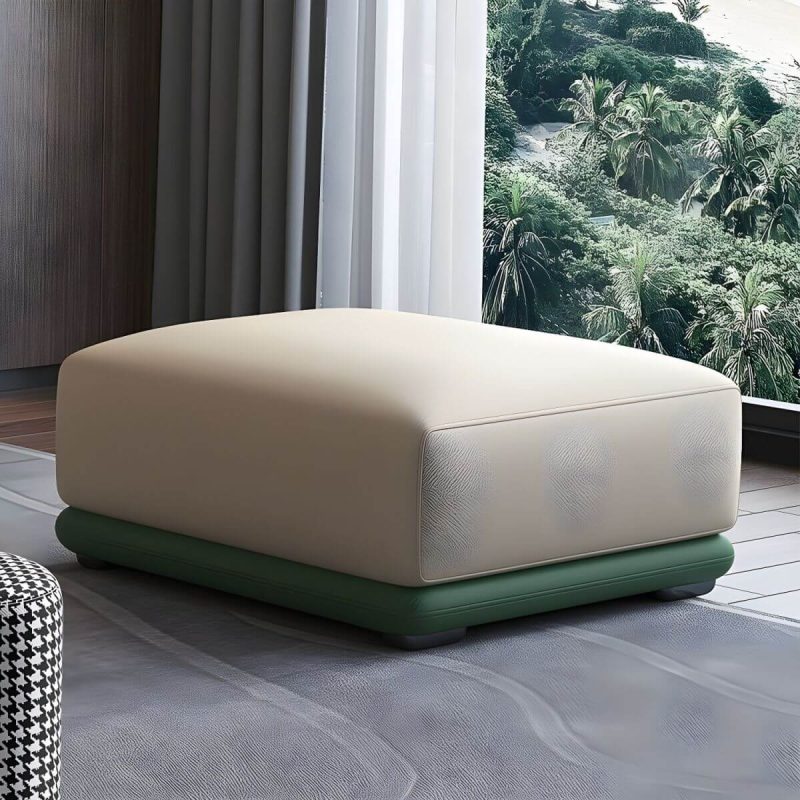 "Genuine Leather Foot Stool in Solid Wood Contemporary Style Indoor - 2 Piece Set Beige/ Green 31.5"L x 24"W x 16"H"