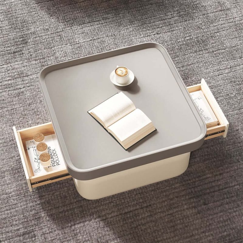 "Solid Coffee Table with 2 Drawers Storage Square Living Room"