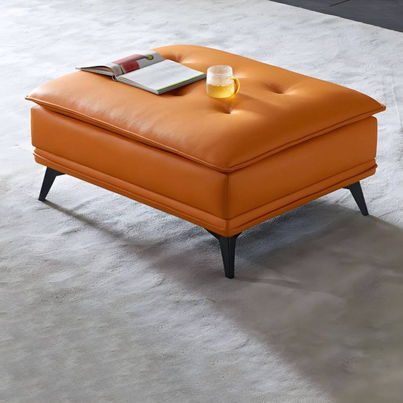 "Modern Standard Rectangle Ottoman in Genuine Leather with Metal Frame for Sleek Style and Durability - 35.5"L x 27.5"W x 16.5"H Dark Green 4 Piece Set"