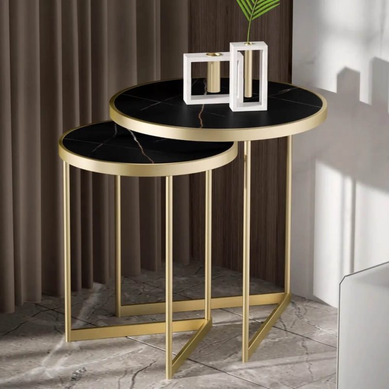 "Black End Table Sets Modern Marble Top Side Table"