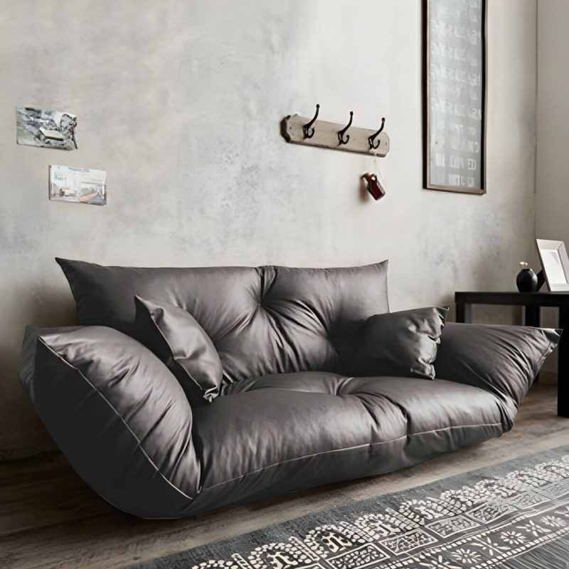 "Stylish Faux Leather Oversized Bean Bag Sofa with Stain Resistant Pre-Filled Sponge Fill - Light Gray"