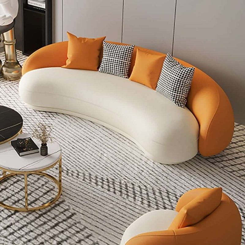 "Modern Leather Upholstered Sofa 3-Seater Sofa 82.7" Orange&White Sofa"