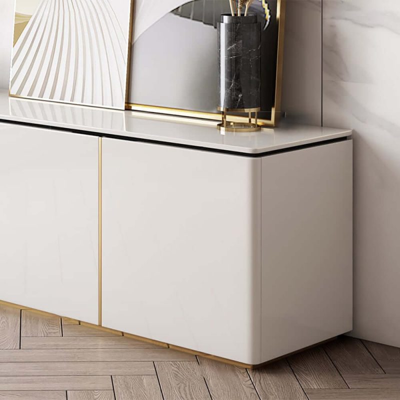 "Pewter Modern White Rectangular TV Stand with Drawers & Doors for TVs Up To 70""