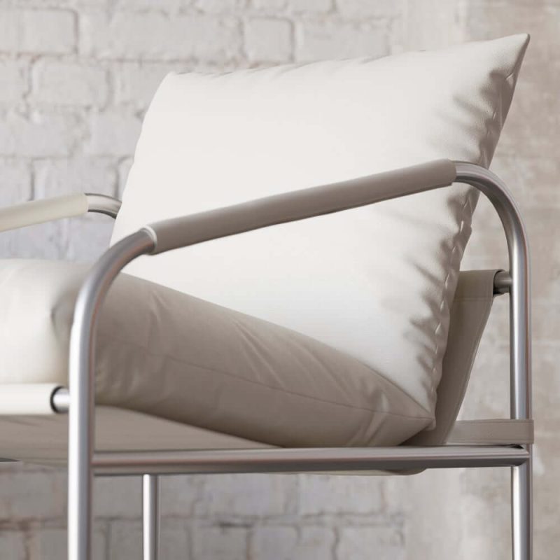 "White Leather Accent Chair with Stainless Steel Frame Set of 2"