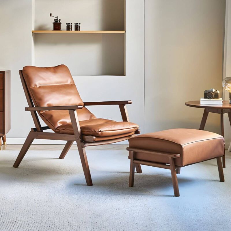 "Comfortable and Stylish Recliner Chair with Removable Cushions and Wood Legs - Sponge Leathaire Recliner with Ottoman Brown"