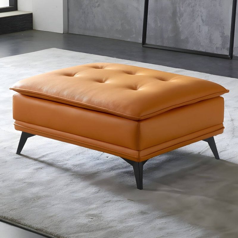 "Modern Standard Rectangle Ottoman in Genuine Leather with Metal Frame for Sleek Style and Durability - 35.5"L x 27.5"W x 16.5"H Dark Green 4 Piece Set"