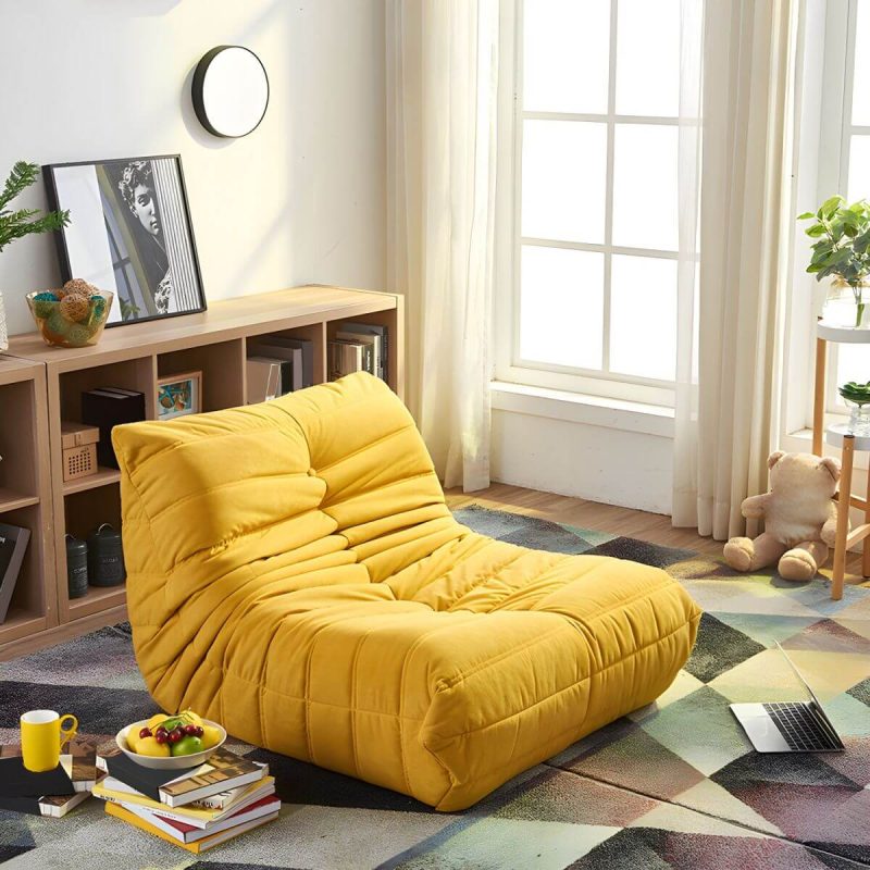 "Suede Bean Bag Lounger with Removable and Machine Washable Cover - Standard Size - Maize Yellow"