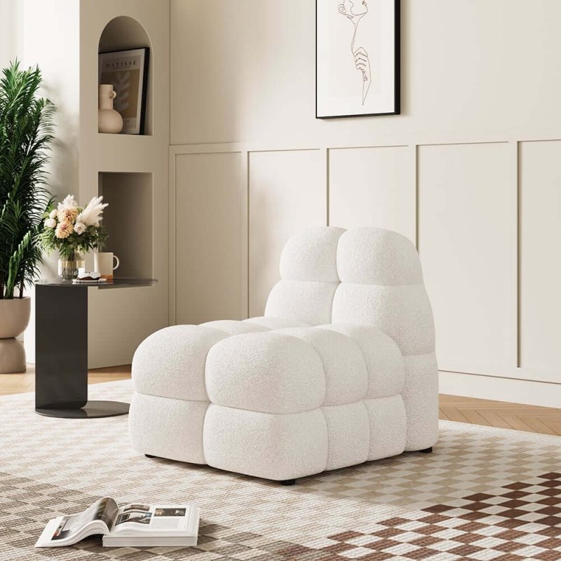 "Modern Off-White Cream Boucle Accent Chair Cloud Lounge Chair Soft Cushion"