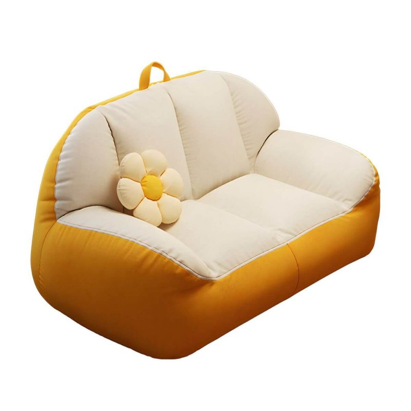 "Large White Linen Bean Bag Sofa Pre-Filled with Expanded Polystyrene Beans for Comfortable Seating - White-Blue"