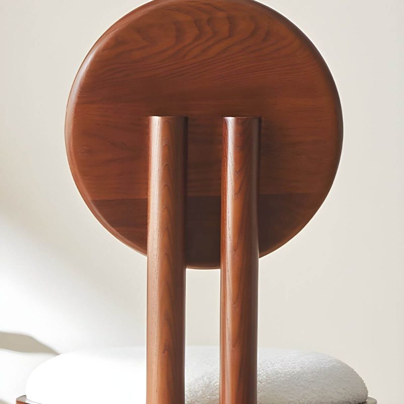 "Modern Vanity Stool with Round Back, White Upholstered and Wood Straight Legs - Walnut Design 1"