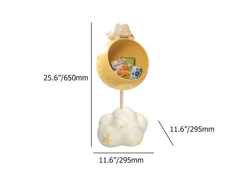 "Dimension of Cute Flying Rabbit Side Table with Open Storage Floor Resin Bunny End Table"