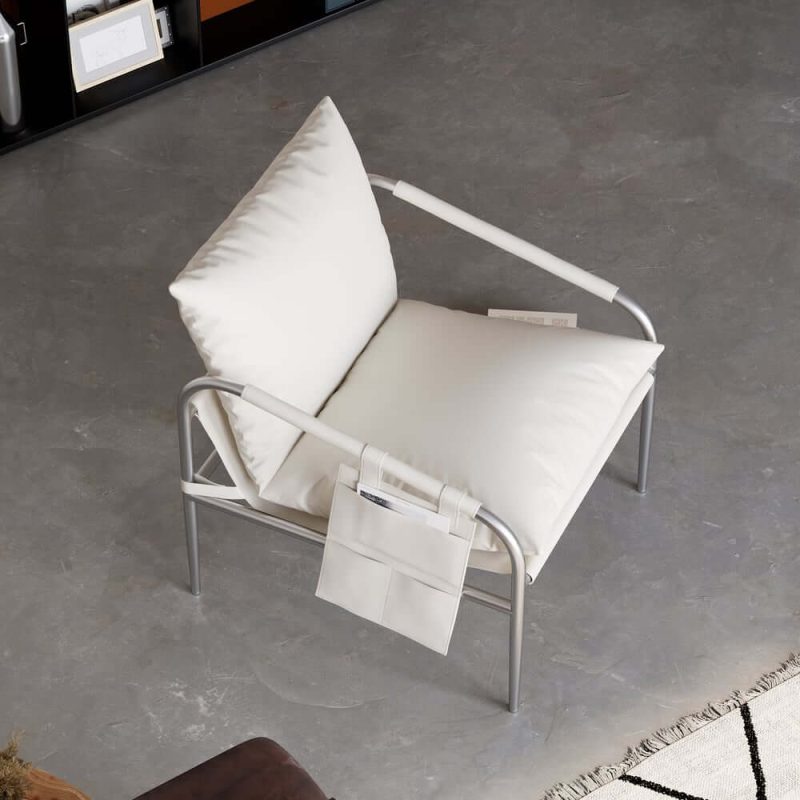 "White Leather Accent Chair with Stainless Steel Frame Set of 2"
