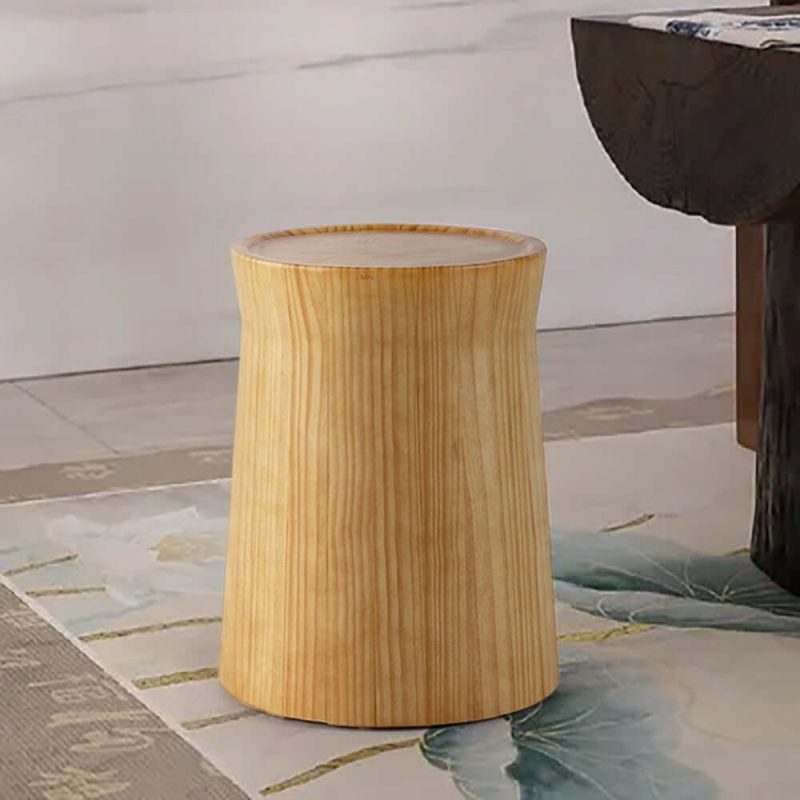 "Small Cottage Round Wood Side Table Tray Top in Beige End Table"