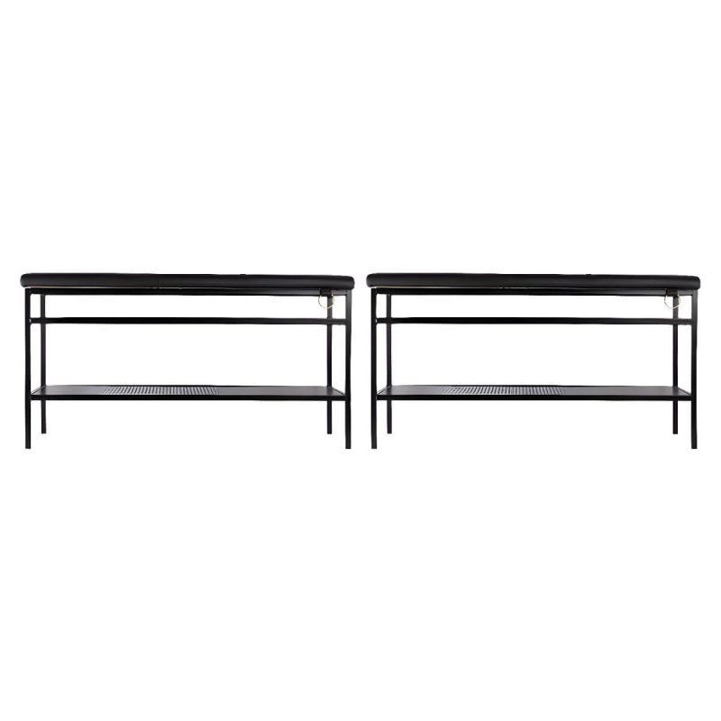 "Modern Faux Leather Rectangle Ottoman with Storage - Versatile and Stylish Furniture Piece for Home - Black-Black 2 Piece Set"