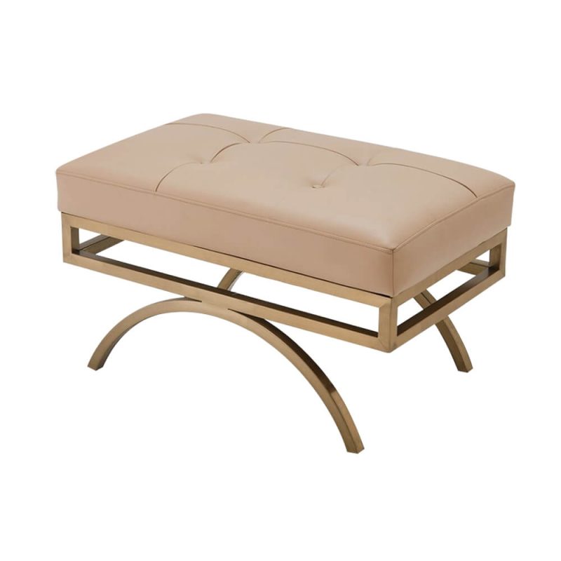 "Beige Stool Leather Upholstered Ottoman Stool Gold Legs"