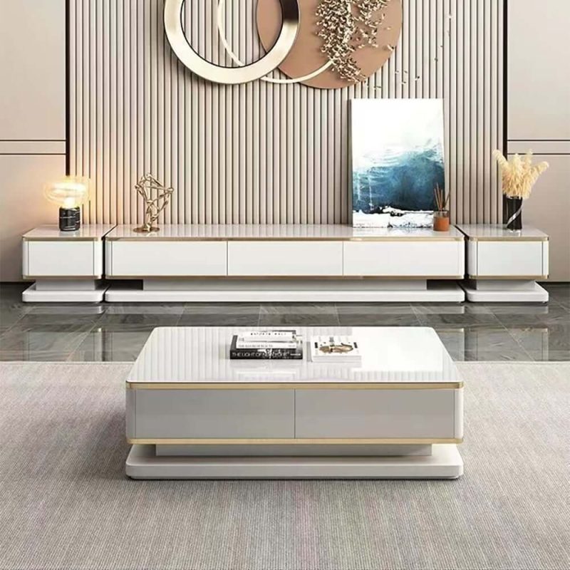 "Gapn 78.7" White TV Stand Media Console with 3 Drawers Tempered Glass for TVs Up to 78""