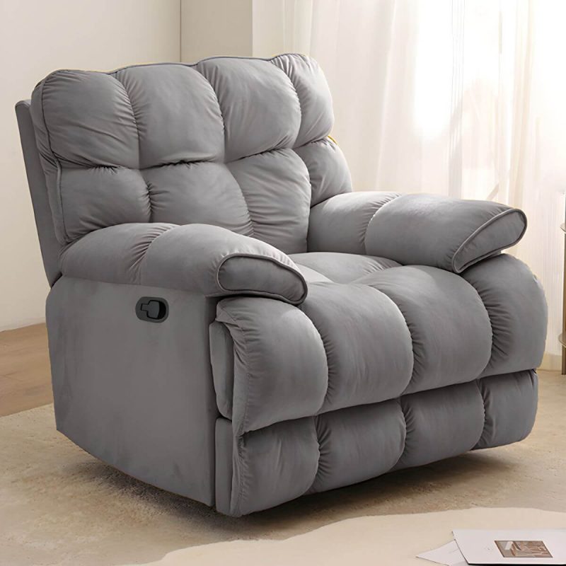"Scandinavian Upholstery Chair Velvet Standard Recliner with Independent Foot - Gray Manual - Handle/Lever Swivel"