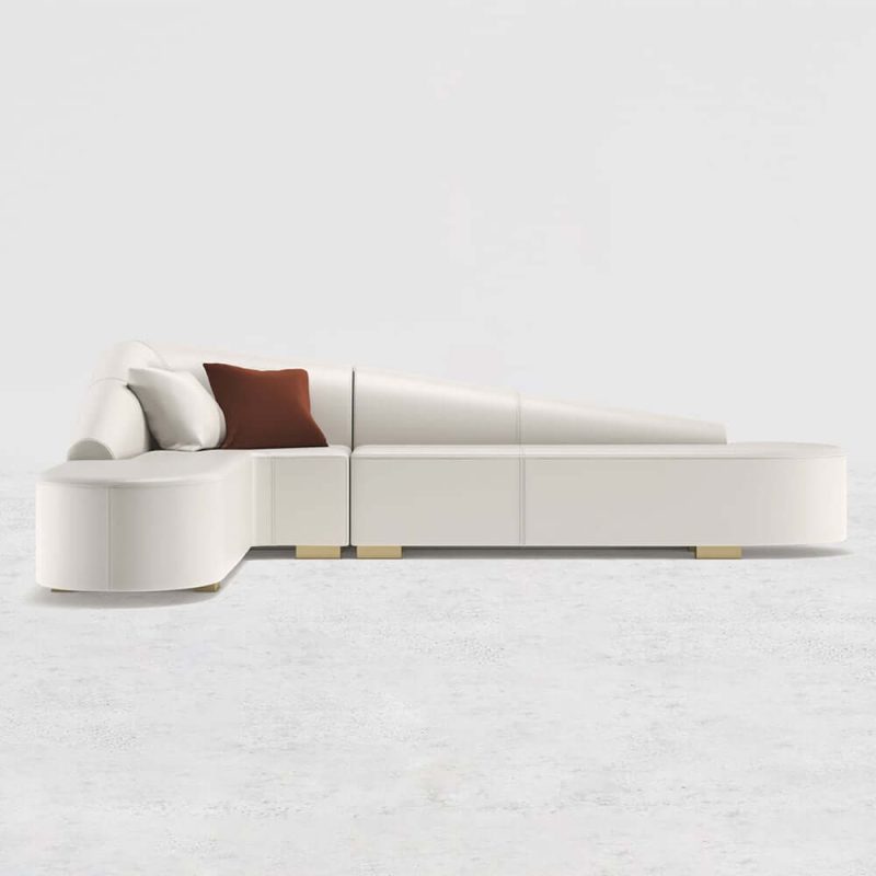 "White Modern L-Shaped Corner Sectional Sofa for Living Room Faux Leather Upholstery"