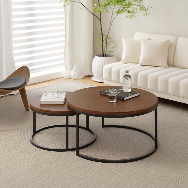 "Fero Extendable Walnut TV Stand & Nesting Coffee Table Set"