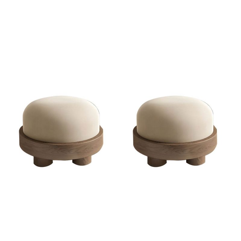 "Modern Flannel Round Ottoman in Small Size for Stylish and Functional Home Decor - Non-Detachable and Nonwashable Yellow 2 Piece Set"
