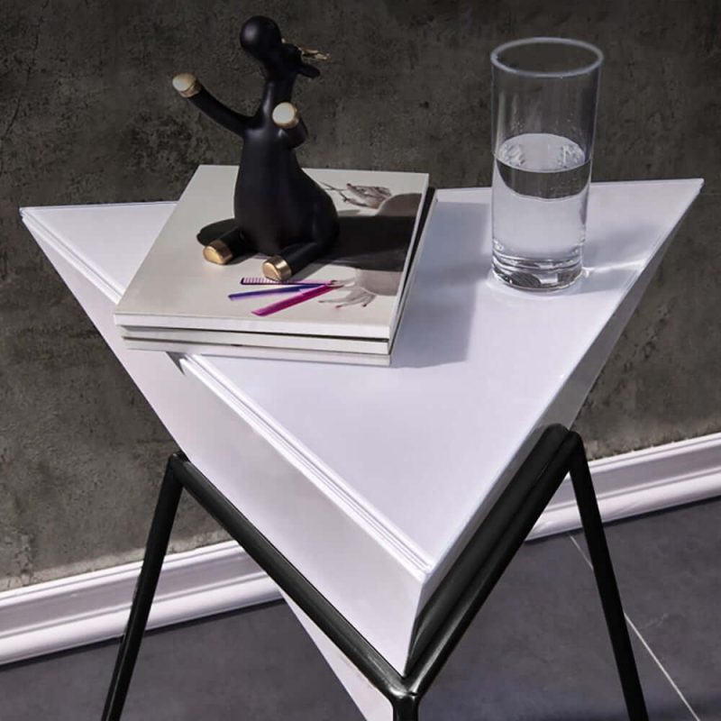 "Triangle Wood Side Table with Metal Base"