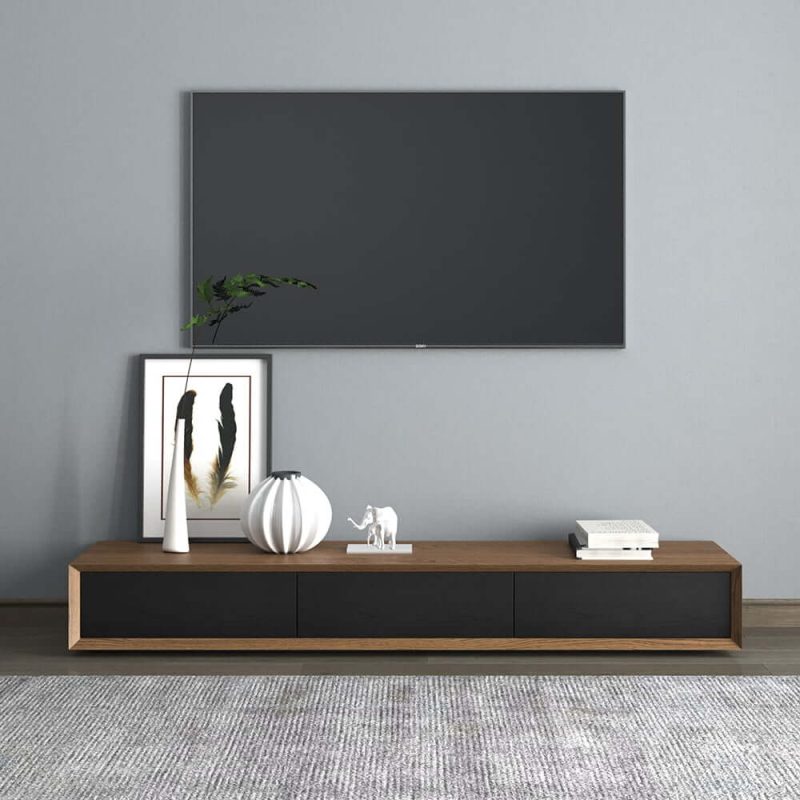 "Modern 71 Inch Walnut TV Stand Rectangle Media Stand Walnut TV Console with 3 Drawers"
