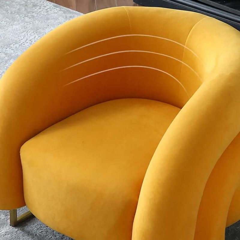 "Creative & Modern Yellow Solid Wood & Velvet Accent Chair with Metal Base"
