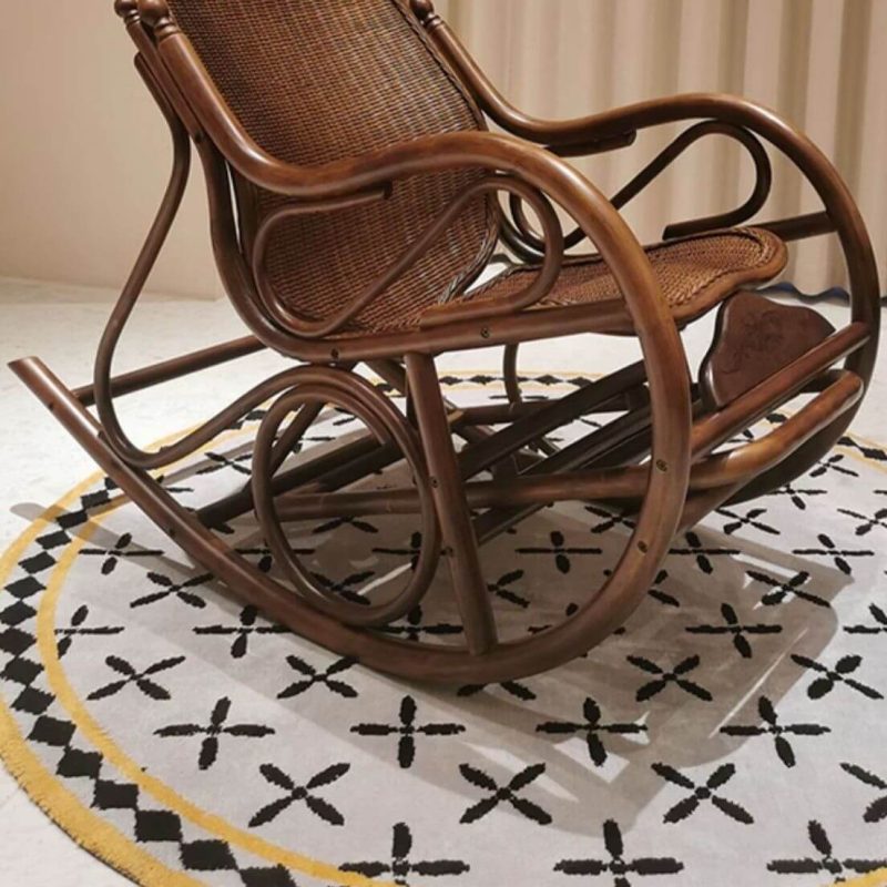"Cane Material Ergonomic Rocking Armchair with Stationary Base, Rear Back, Natural"