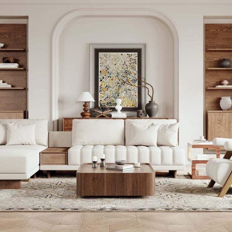 "35" Square Walnut Mid Century Coffee Table with Storage"