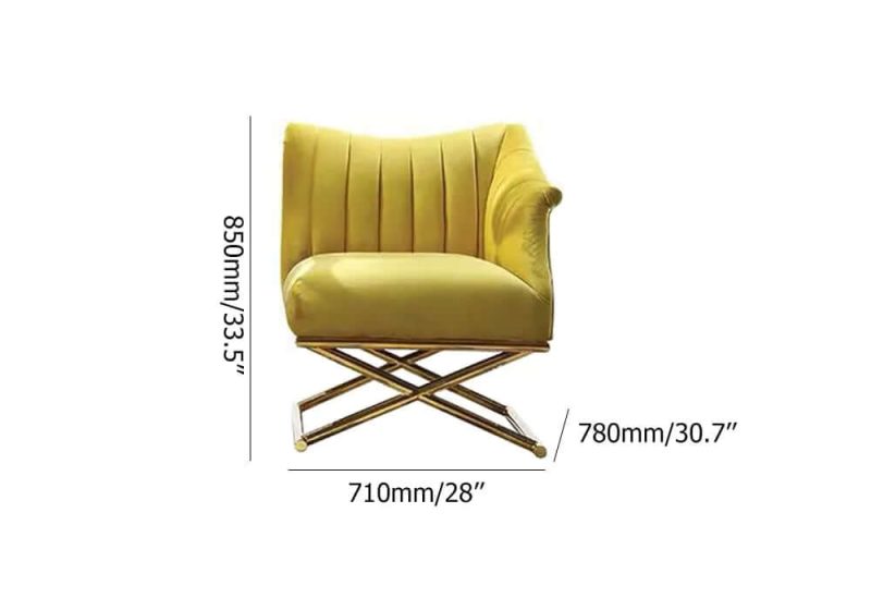 "Dimension of Glam Accent Chair Velvet Upholstered in Gold Legs Style in B Left Side Chair"