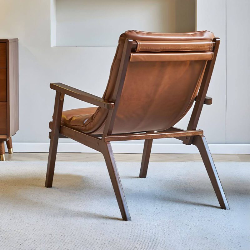"Comfortable and Stylish Recliner Chair with Removable Cushions and Wood Legs - Latex Leathaire Deck Chair Brown"