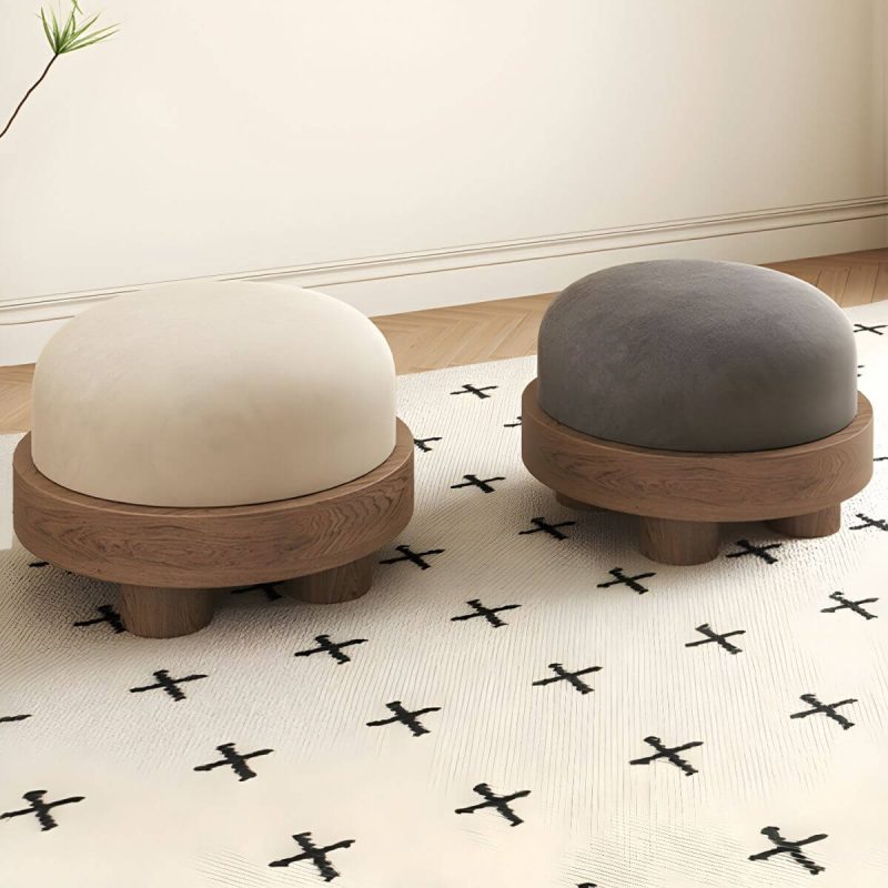 "Modern Flannel Round Ottoman in Small Size for Stylish and Functional Home Decor - Non-Detachable and Nonwashable Yellow 2 Piece Set"